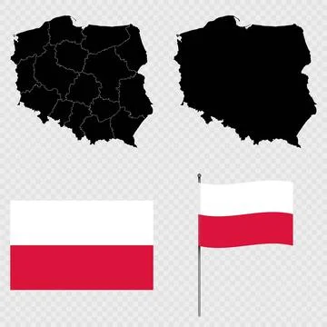 Set of maps, flag and flagpole of Poland. Vector illustration. Stock Illustration