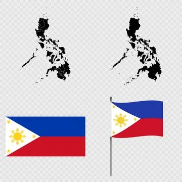 Set of maps, flag and flagpole of Philippines. Vector illustration. Stock Illustration