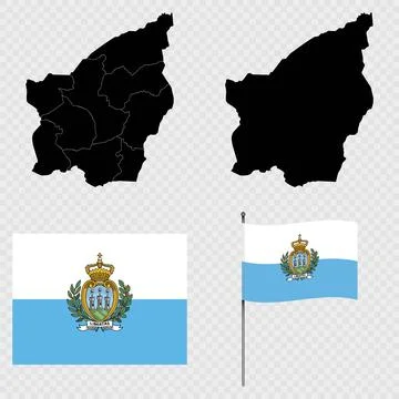 Set of maps, flag and flagpole of San Marino. Vector illustration. Stock Illustration