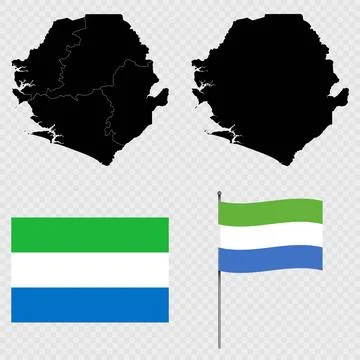 Set of maps, flag and flagpole of Sierra Leone Vector illustration. Illustrazione stock