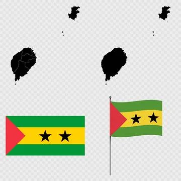 Set of maps, flag and flagpole of Sao Tome and Principe. Vector illustration. Stock Illustration