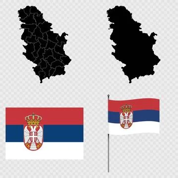 Set of maps, flag and flagpole of Serbia. Vector illustration. Stock Illustration