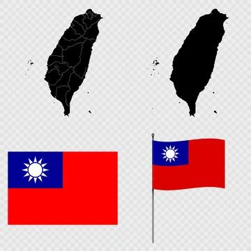 Set of maps, flag and flagpole of Taiwan. Vector illustration. Stock Illustration