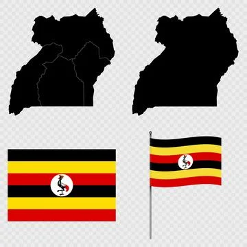 Set of maps, flag and flagpole of Uganda. Vector illustration. Stock Illustration