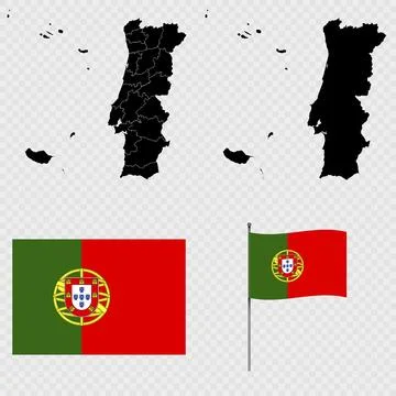 Set of maps, flag and flagpole of Portugal. イラスト素材
