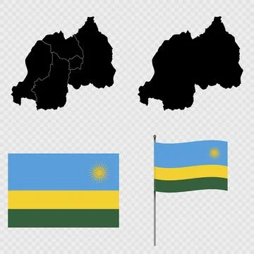 Set of maps, flag and flagpole of Rwanda. Stock Illustration