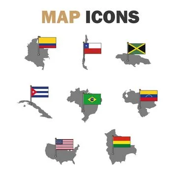 Set of maps with flags. Vector Stock Illustration
