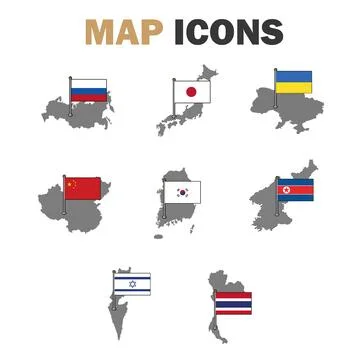 Set of maps with flags. Vector Illustrazione stock
