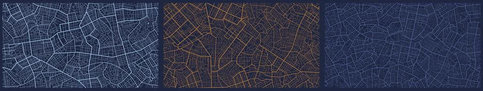 Set of maps with route distance data, path turns and destination tag or mark Stock Illustration