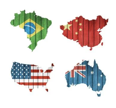 Set Of Maps With Wooden Flags Stock Illustration