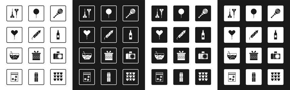 Set Maracas, Firework rocket, Balloon in form of heart, Dart arrow, Beer bottle イラスト素材