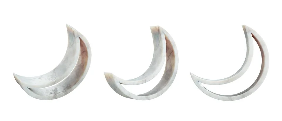 Set of marble crescent moon shape isolated on white background, Stock Illustration