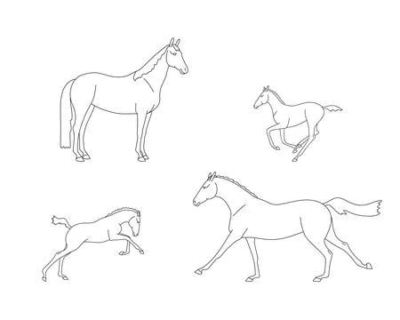 Set of mares with their foals Stock Illustration