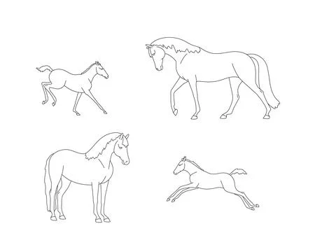 Set of mares with their foals Stock Illustration