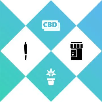 Set Marijuana joint, or cannabis plant, Cannabis molecule and Medical bottle Stock Illustration