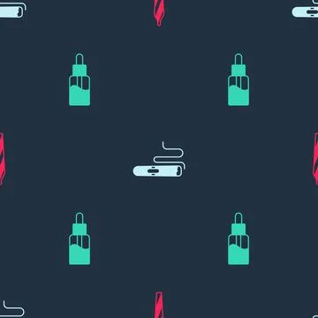 Set Marijuana joint, spliff, Cigar and Vape liquid bottle on seamless pattern Stock Illustration
