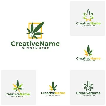 Set of Marijuana leaf logo design vector template, Creative Cannabis leaf l.. Stock Illustration
