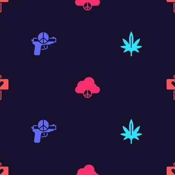 Set Marijuana, No war, Peace cloud and  on seamless pattern. Vector 스톡 일러스트