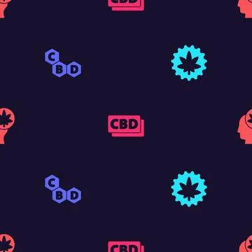 Set Marijuana or cannabis leaf, Cannabis molecule, and Head with marijuana on 库存插图