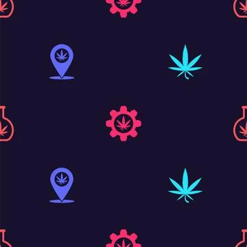 Set Marijuana or cannabis leaf, Location and marijuana, Test tube with and  o Stock Illustration