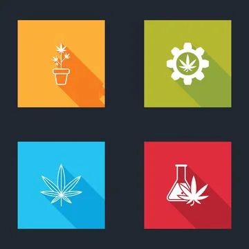 Set Marijuana plant in pot, Test tube with marijuana, or cannabis leaf and icon Stock Illustration
