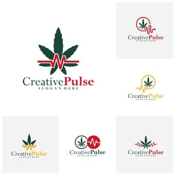 Set of Marijuana pulse logo vector template, Creative pulse marijuana logo .. Stock Illustration