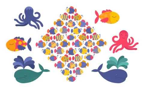 Set with marine animals Stock Illustration