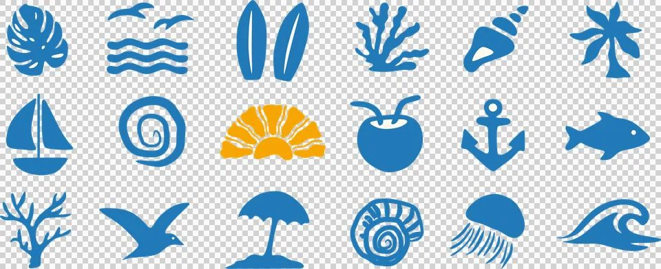 Set of marine elements in flat style, ocean icons collection Stockillustratie