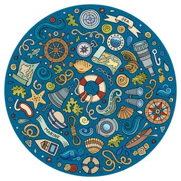 Set of Marine, Nautical cartoon objects イラスト素材