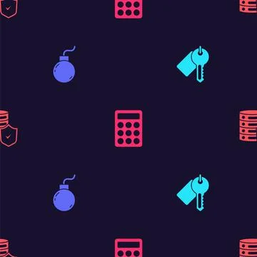 Set Marked key, Bomb ready to explode, Password protection and Server with Stock Illustration