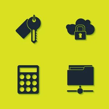 Set Marked key, FTP folder, Password protection and Cloud computing lock icon 스톡 일러스트
