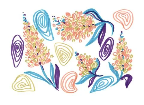 Set marker orange flower with blue leave Ilustración de archivo