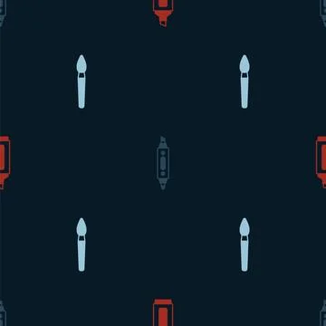 Set Marker pen,  and Paint brush on seamless pattern. Vector Stock Illustration