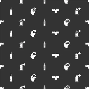 Set Marker pen attachment, Paint spray can, and Spray nozzle cap on seamless Stock Illustration