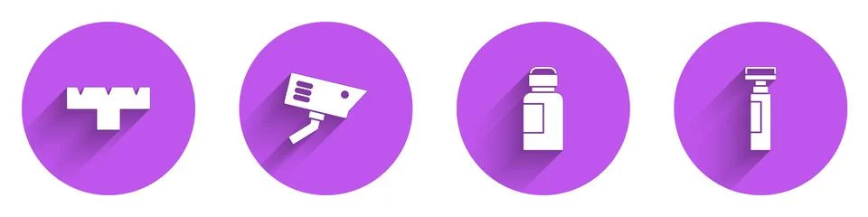 Set Marker pen attachment, Security camera, Paint, gouache, jar, dye and icon Stock Illustration