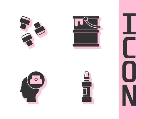 Set Marker pen, attachment, Spray can nozzle cap and Paint bucket icon. Vector Stock Illustration