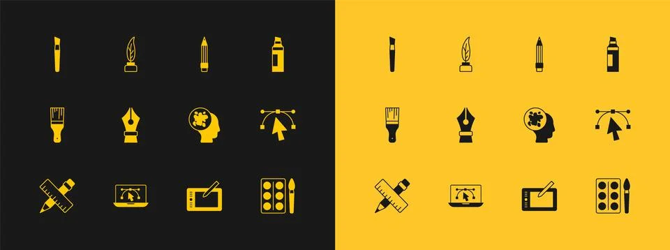 Set Marker pen Computer with design program Paint spray Graphic tablet Founta Stock Illustration