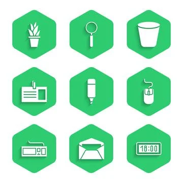 Set Marker pen, Envelope, Digital alarm clock, Computer mouse, Keyboard Stock Illustration
