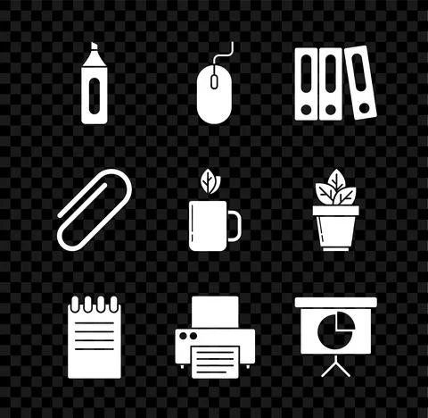 Set Marker pen, Notebook, Printer, Presentation financial board graph, schedule Stock Illustration