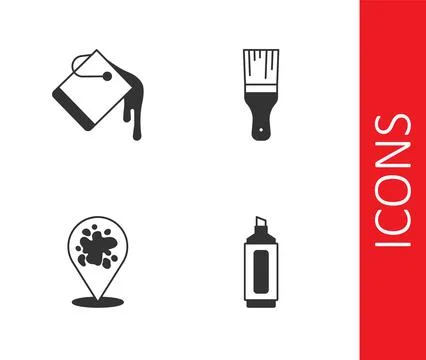 Set Marker pen, Paint bucket, spray and brush icon. Vector Ilustração Stock
