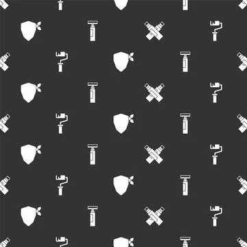 Set Marker pen, Paint roller brush, Vandal and on seamless pattern. Vector 库存插图