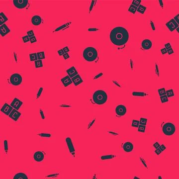 Set Marker pen, Pen, ABC blocks and Ringing alarm bell on seamless pattern Stock Illustration