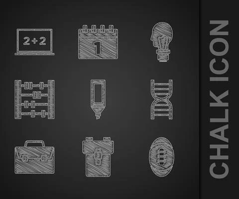 Set Marker pen, School backpack, American Football ball, DNA symbol, Briefcase Stockillustratie