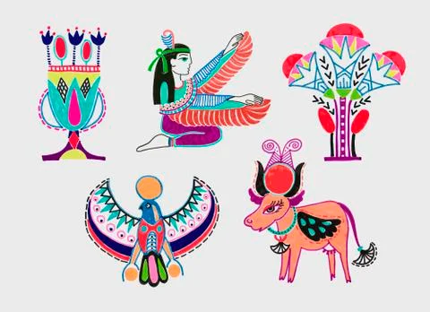 Set of marker sketch drawing ancient egyptian symbols Stock Illustration