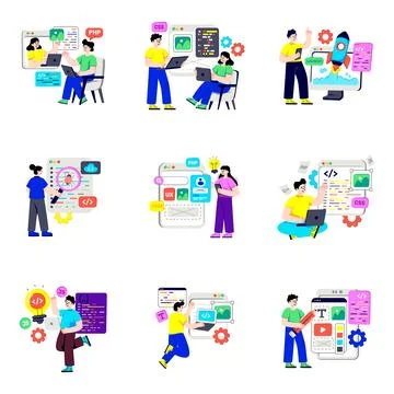 Set of Marketing and Analytics Flat Illustrations Stock Illustration
