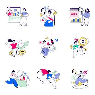 Set of Marketing Flat Illustrations Stock Illustration