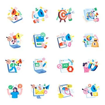 Set of Marketing Flat Illustrations Stock Illustration