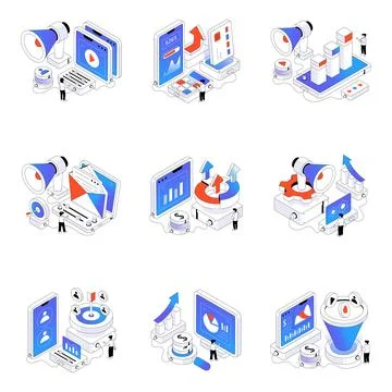 Set of Marketing Isometric Illustrations Stock Illustration