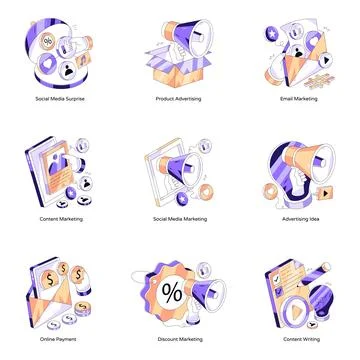 Set of Marketing Isometric Illustrations Stock Illustration