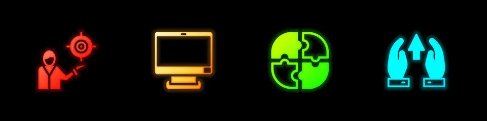 Set Marketing target strategy, Computer monitor, Piece of puzzle and Growth イラスト素材